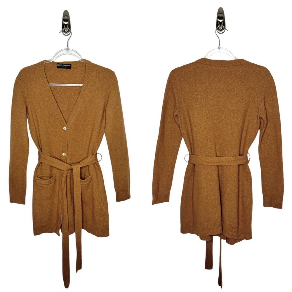 Dolce & Gabbana | Long Belted Cardigan Wool and Yak Blend in Camel IT 44/Large